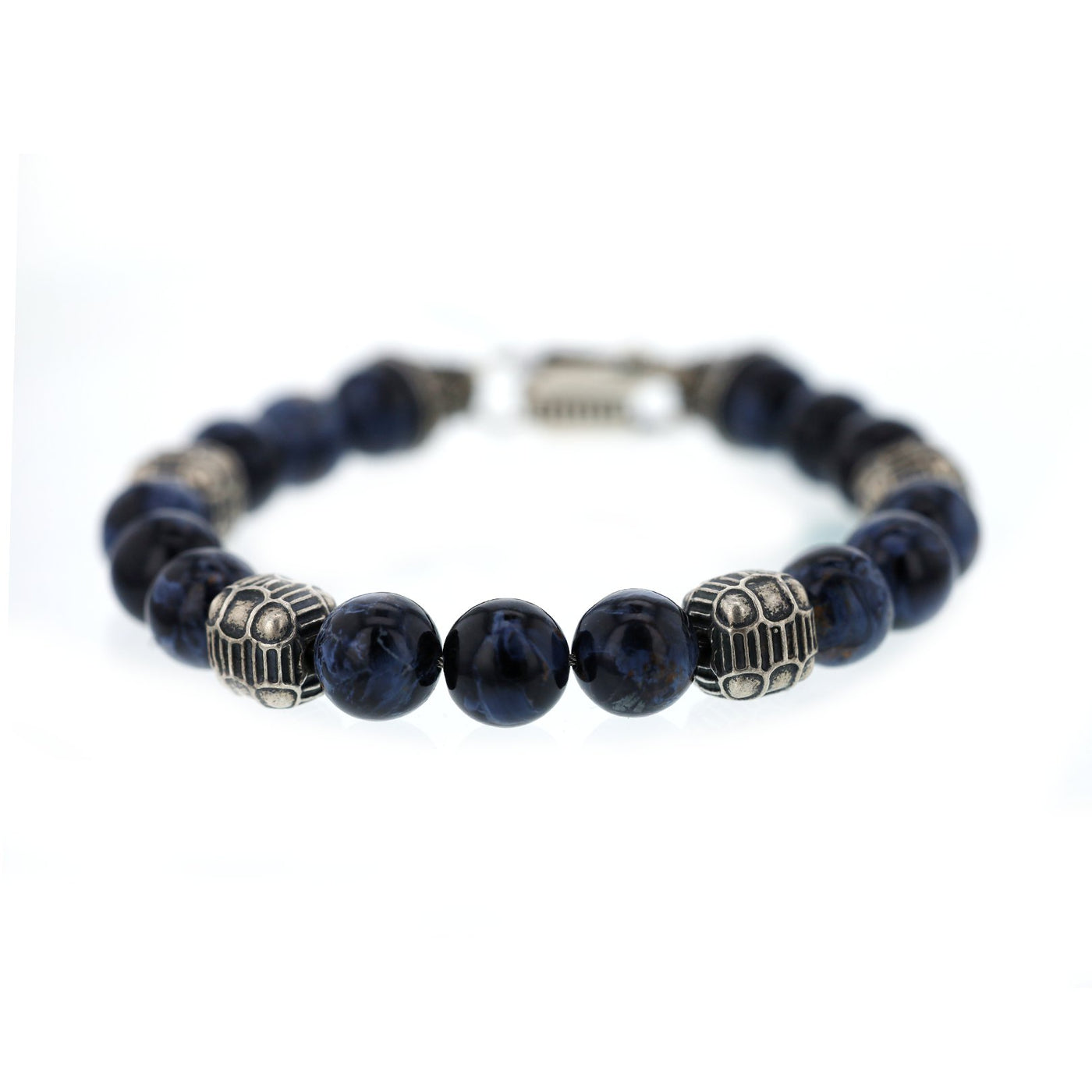 Blue Pietersite & Silver Bead Bracelet
