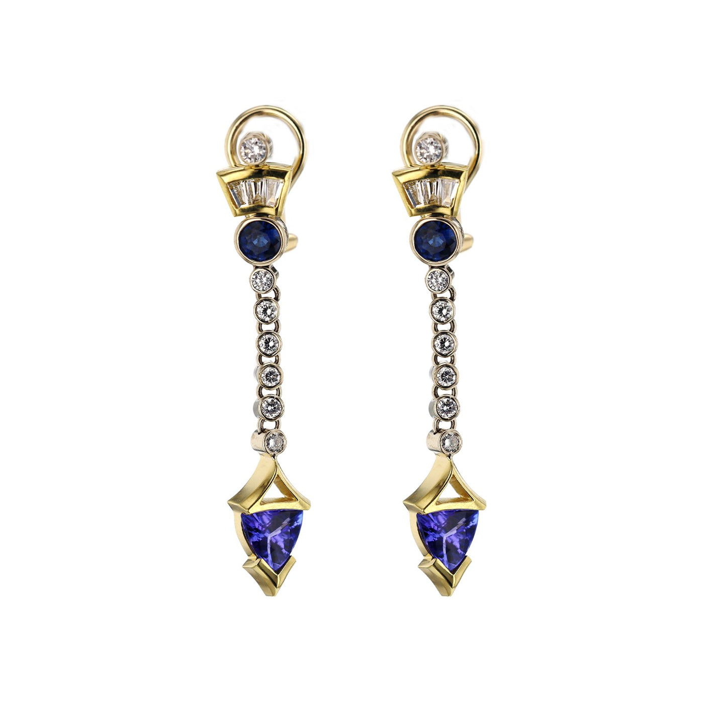 Blue Sapphire & Diamond Drop Earrings