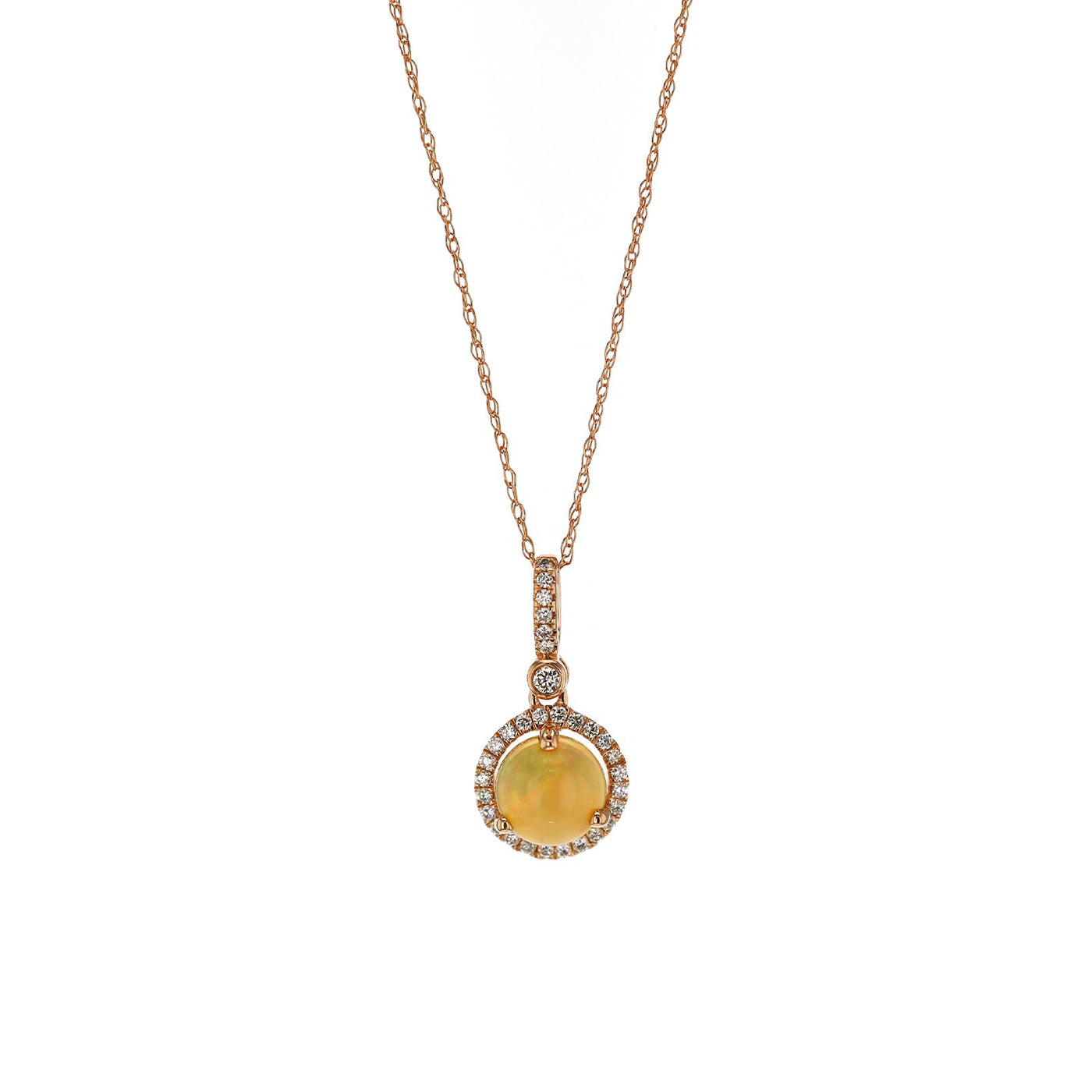Opal & Diamond Halo Pendant Necklace
