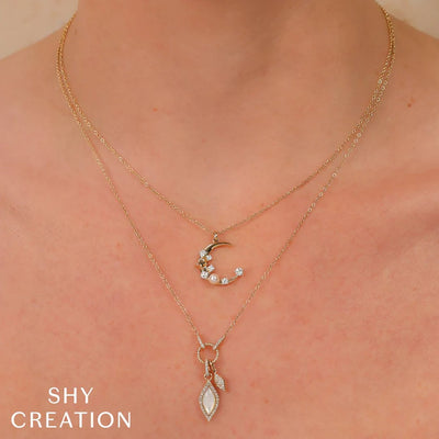 15+3" Pearl & Diamond Moon & Star Necklace