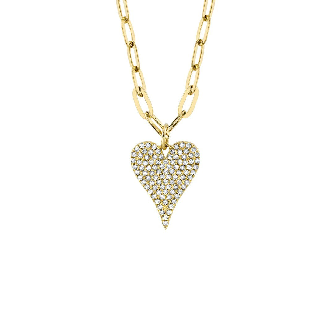 0.21 ctw Diamond Pave Heart Paper Clip Necklace