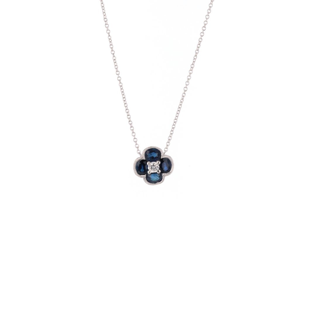 18" Blue Sapphire & Diamond Pendant Necklace