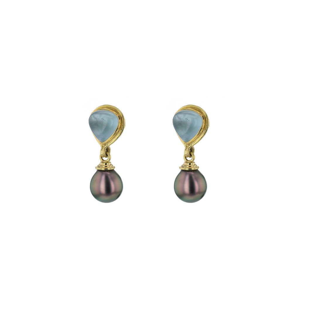 Aquamarine & Tahitian Pearl Drop Earrings