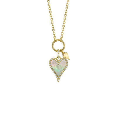 Mother of Pearl & Diamond Heart Pendant Necklace
