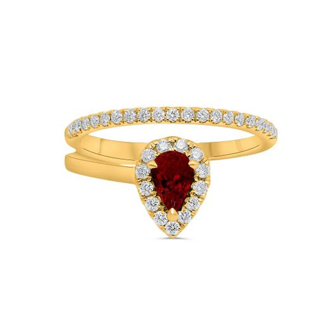 Pear Ruby & Diamond Halo Ring