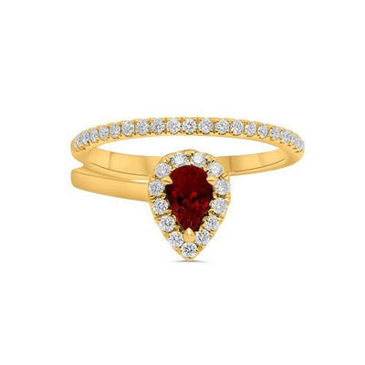 Pear Ruby & Diamond Halo Ring