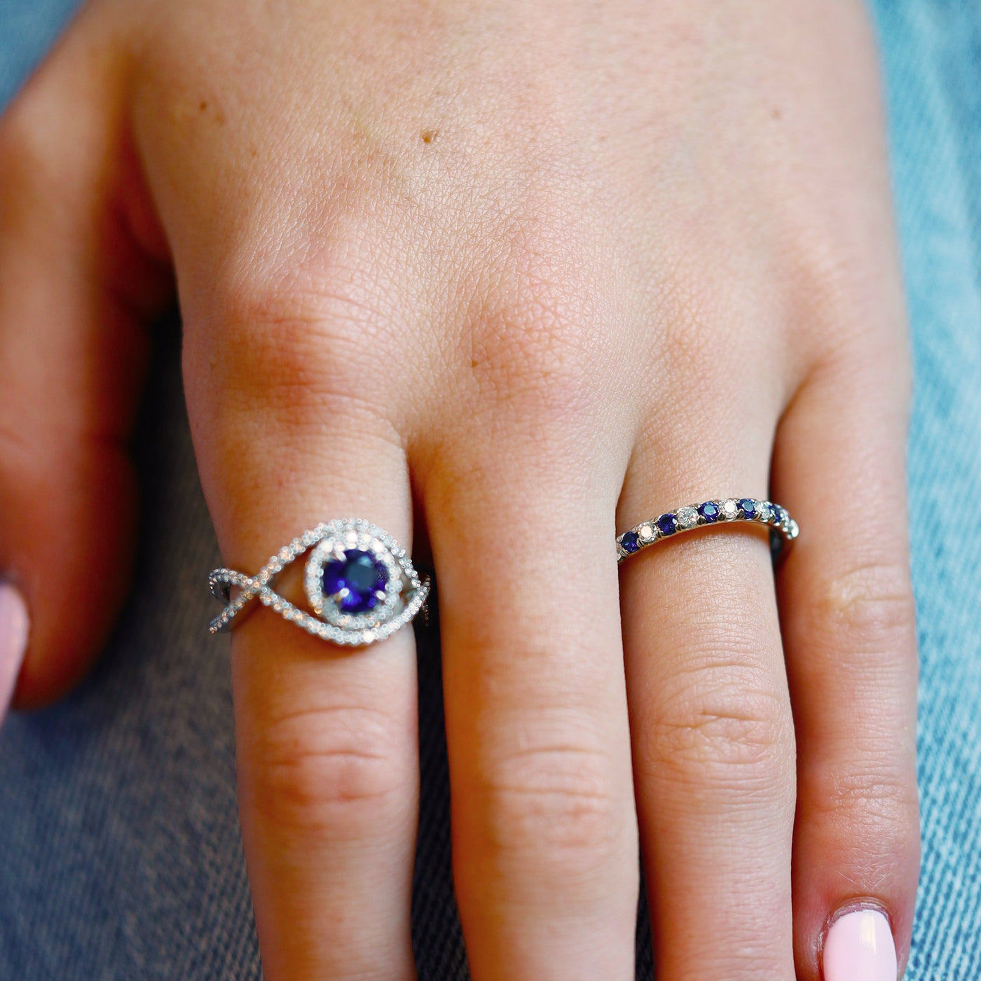 Blue Sapphire & Diamond Band