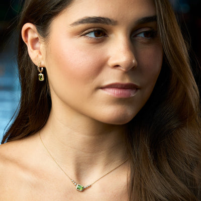 Peridot & Diamond Halo Necklace