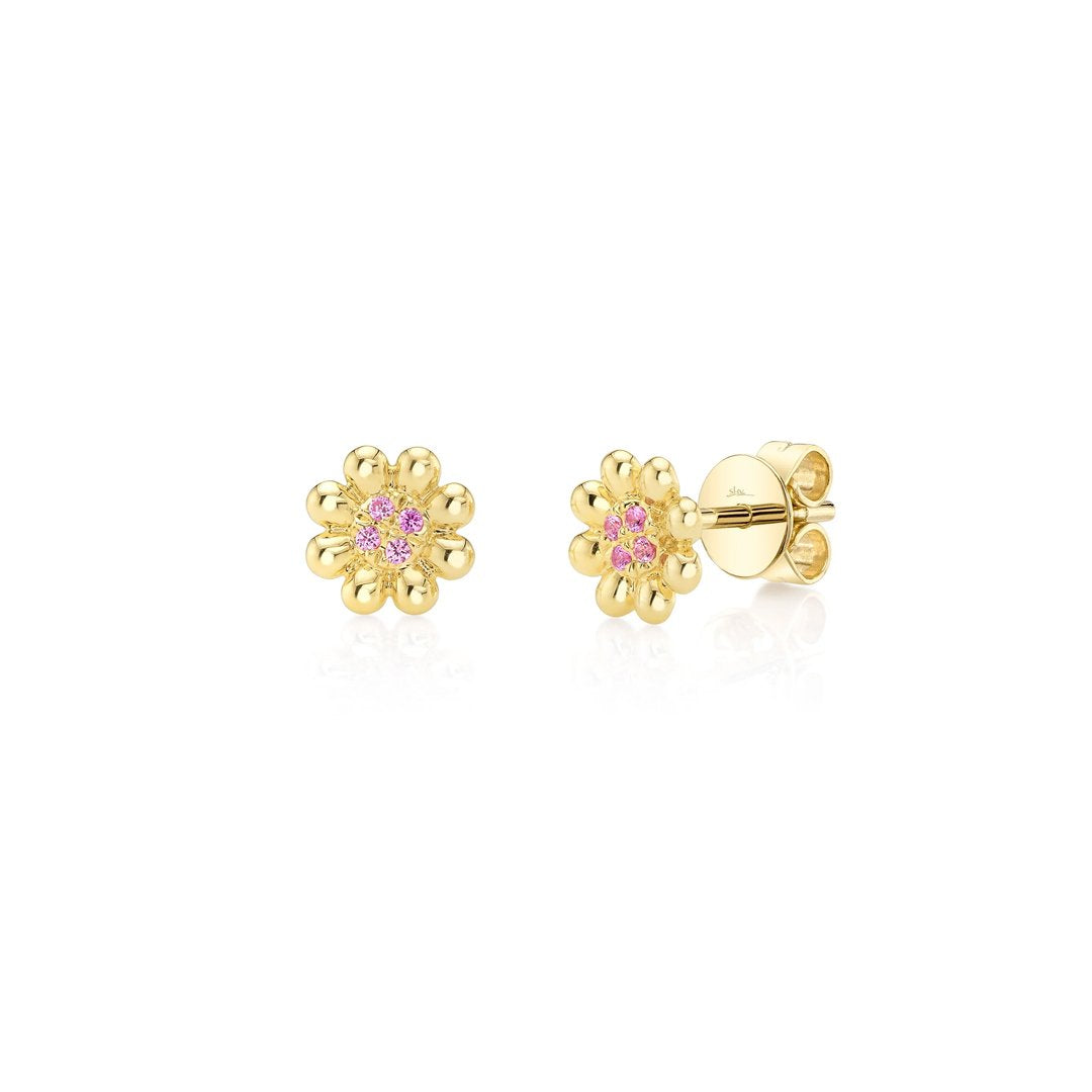 Pink Sapphire Flower Stud Earrings