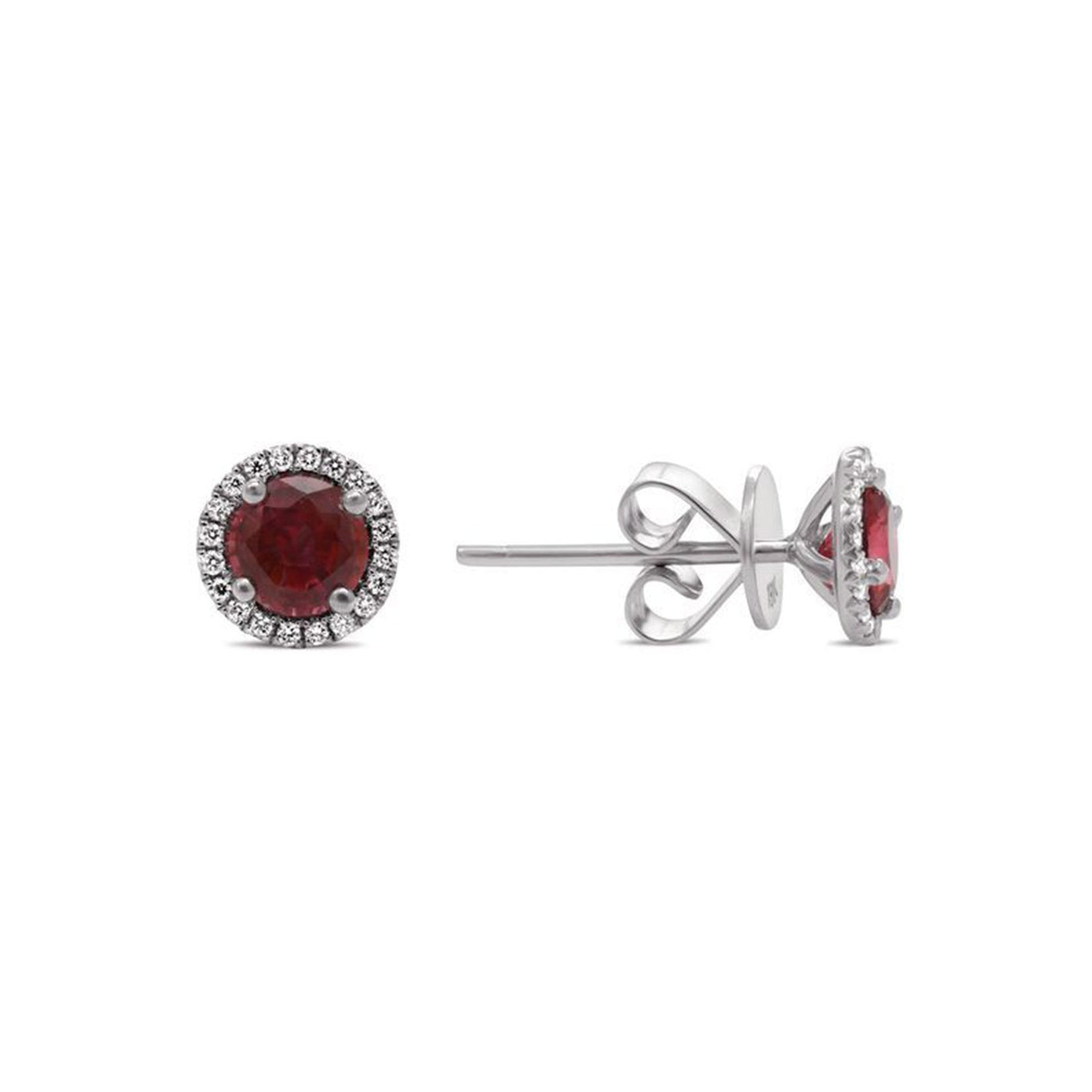 Ruby & Diamond Halo Stud Earrings