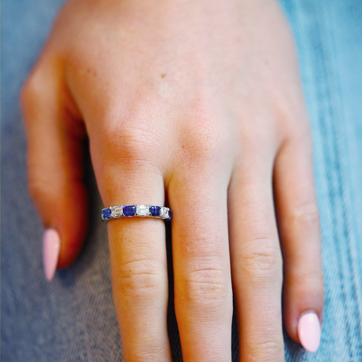 Blue Sapphire & Diamond Band