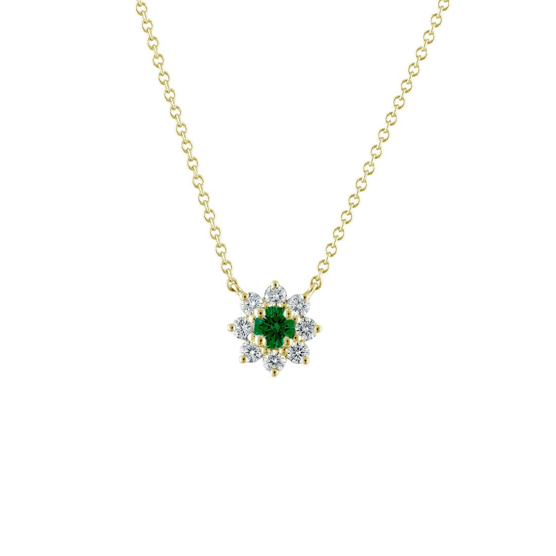 18" Emerald & Diamond Stationary Pendant Necklace