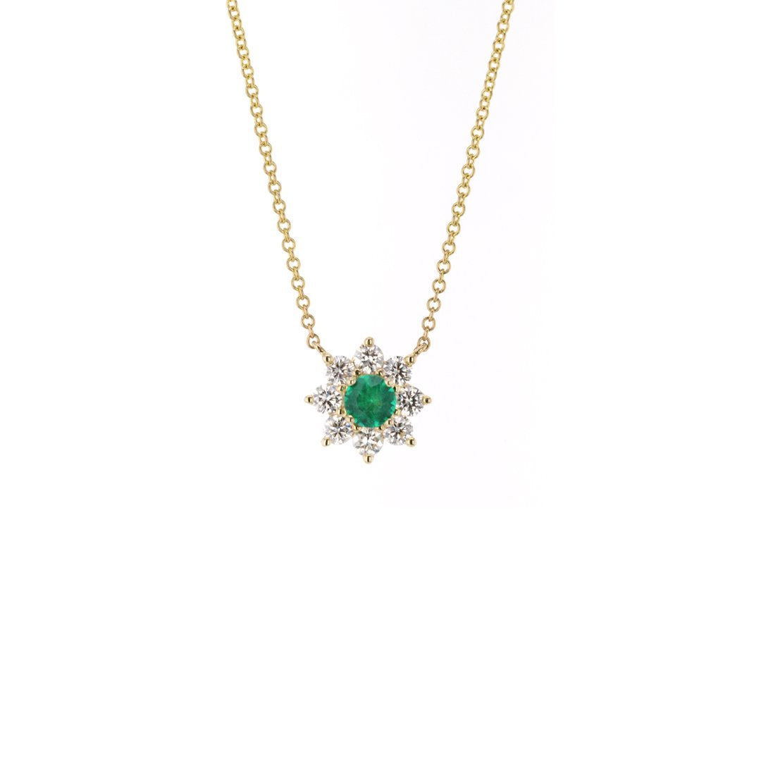 18" Emerald & Diamond Stationary Pendant Necklace