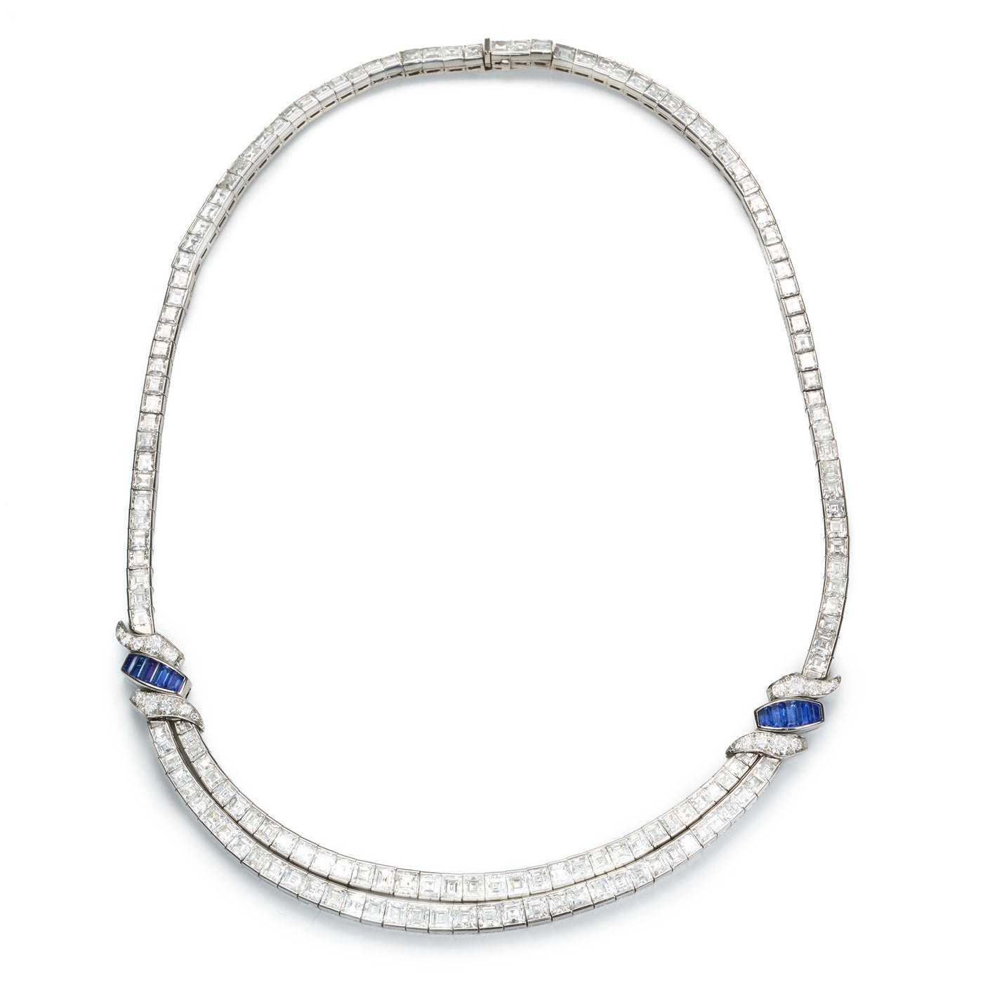 Blue Sapphire & Diamond Double Swag Necklace