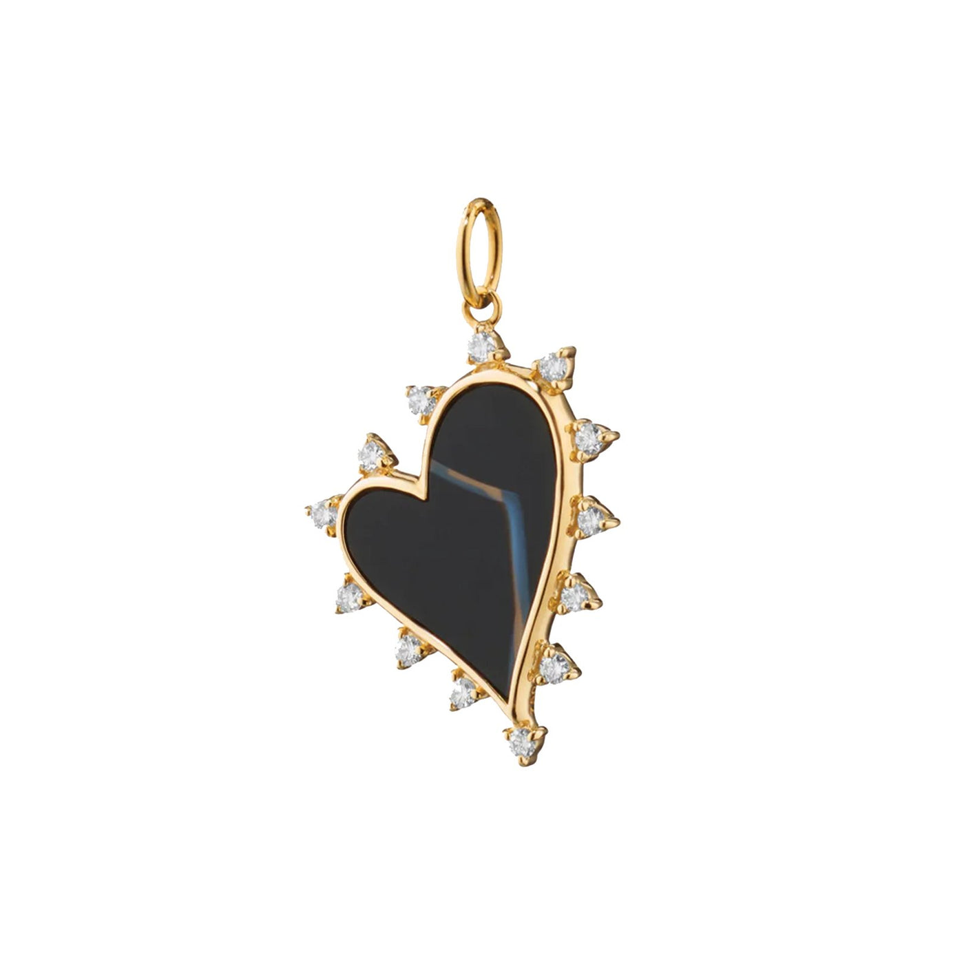 Black Agate & Diamond Heart Charm Pendant