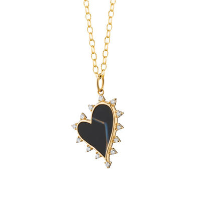 Black Agate & Diamond Heart Charm Pendant