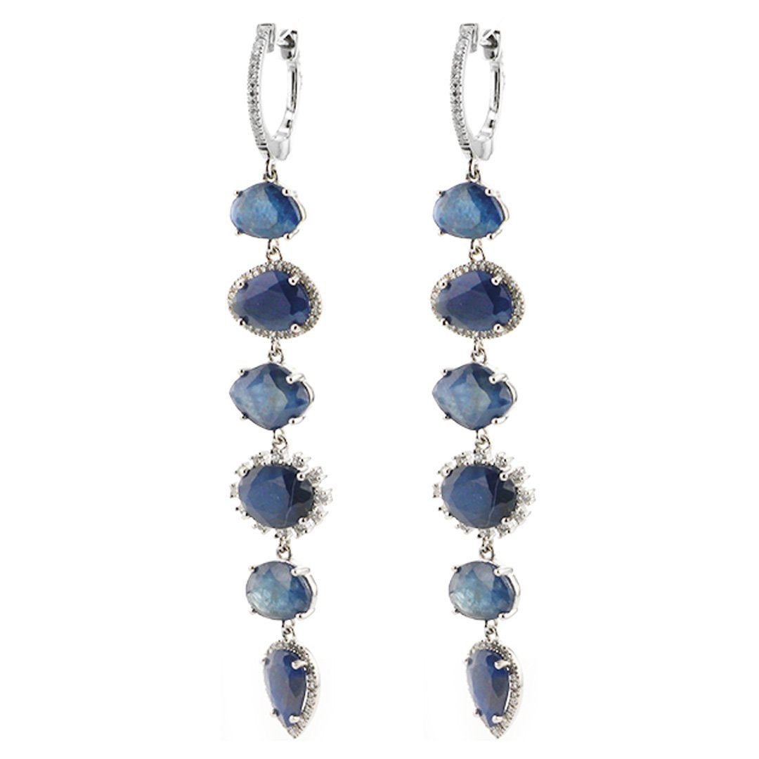 Blue Sapphire & Diamond Drop Earrings