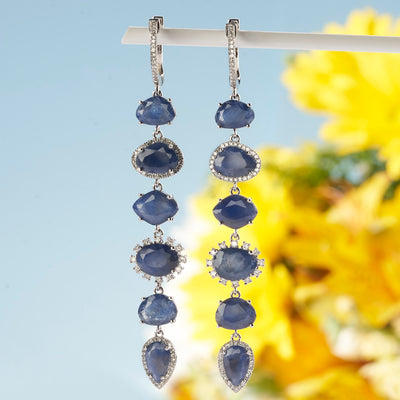 Blue Sapphire & Diamond Drop Earrings