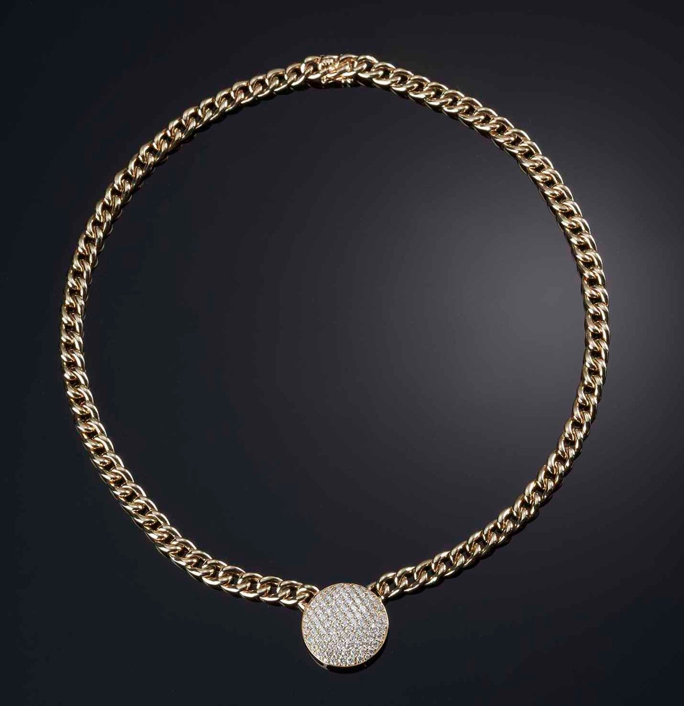 16" 2.03 ctw Diamond Pave Circle Curb Link Necklace