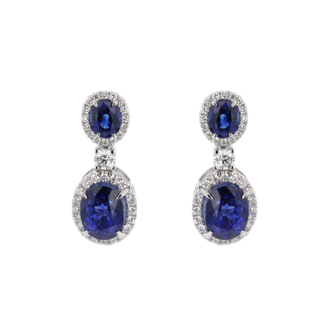 Blue Sapphire & Diamond Drop Earrings