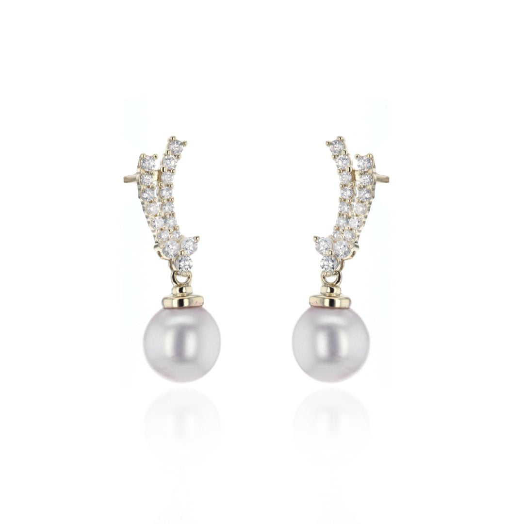 Pearl & Diamond Drop Earrings