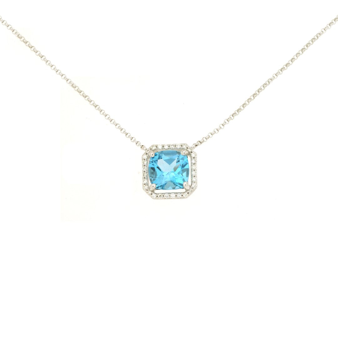 Blue Topaz & Diamond Pendant Necklace