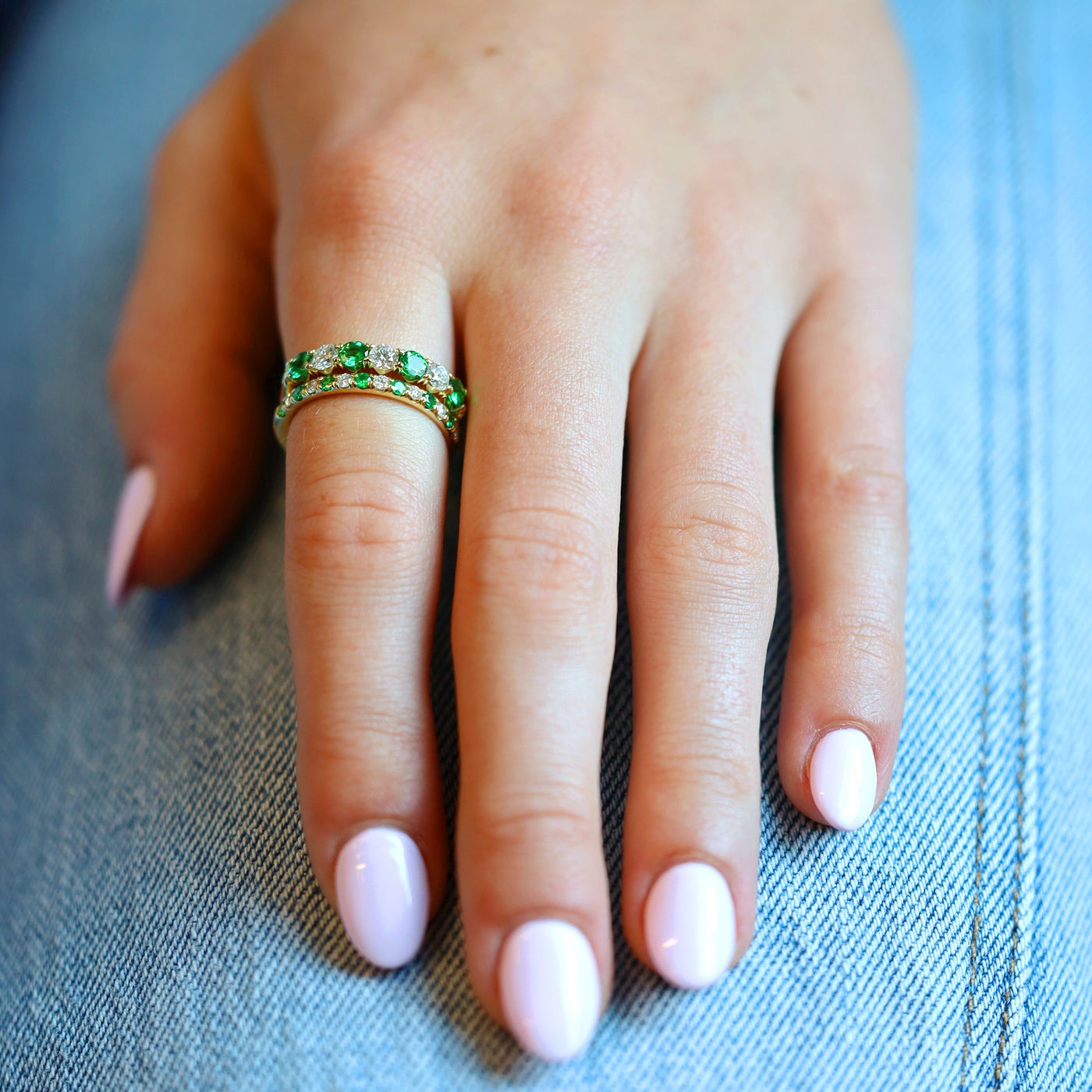 Tsavorite & Diamond Band