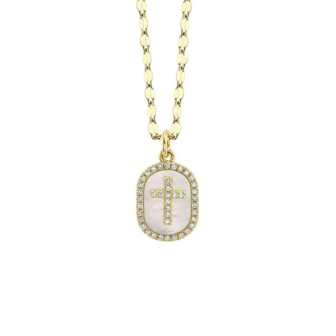 Mother of Pearl & Diamond Cross Pendant Necklace