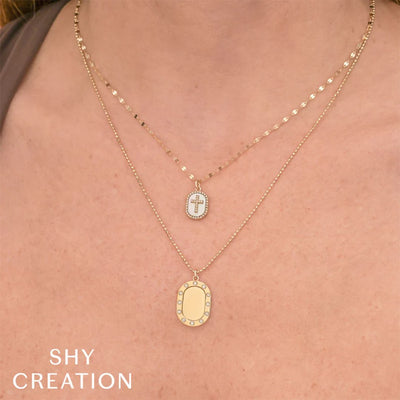 Mother of Pearl & Diamond Cross Pendant Necklace