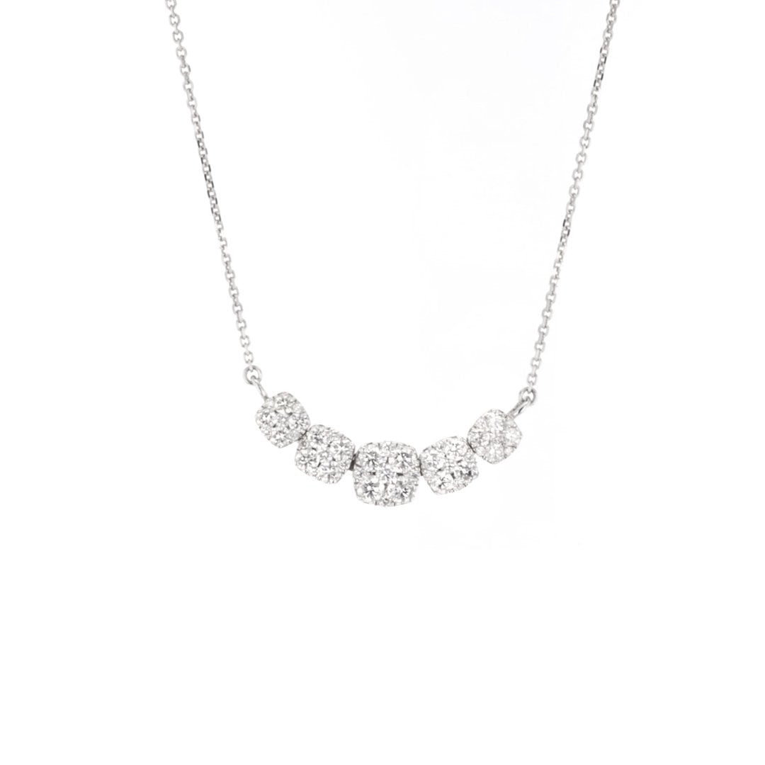 17" 1.08 ctw Diamond 5 Station Square Cluster Necklace