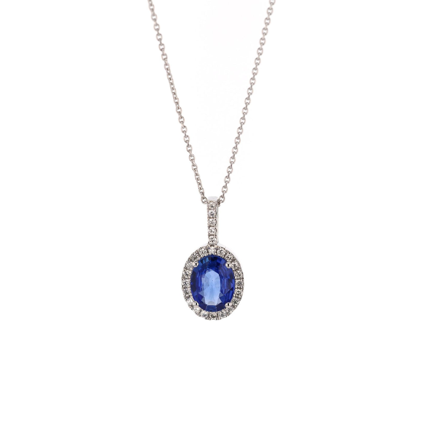 Blue Sapphire & Diamond Halo Pendant