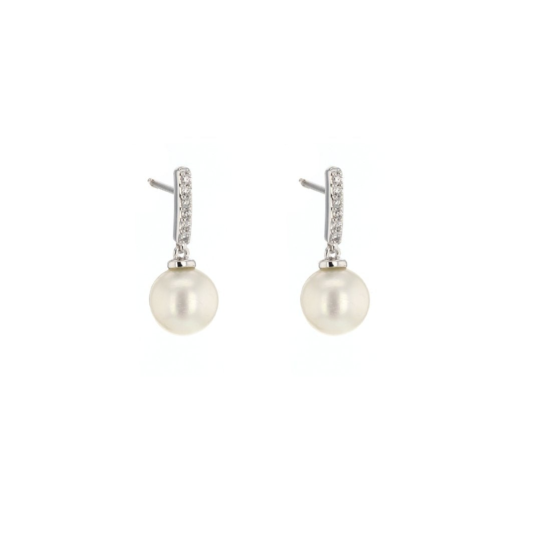 Pearl & Diamond Drop Earrings
