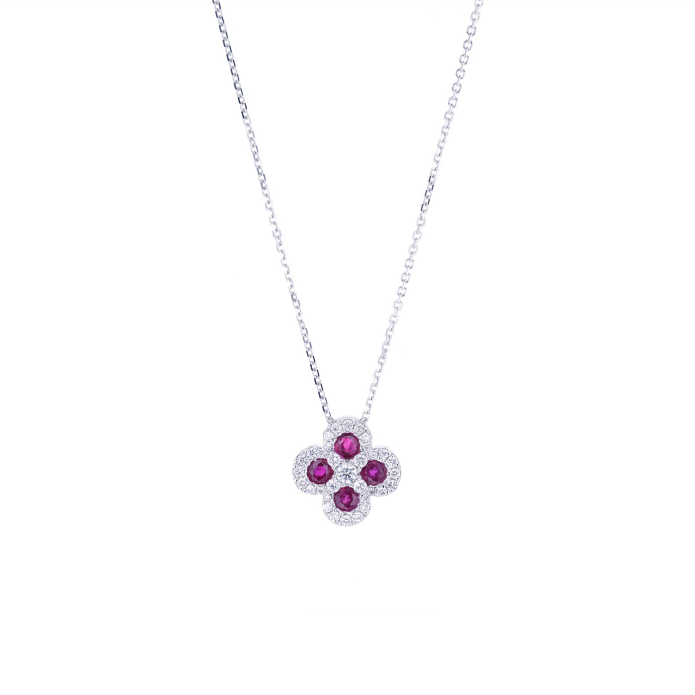 Ruby & Diamond Flower Pendant Necklace
