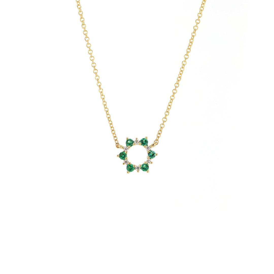 18" Emerald & Diamond Stationary Pendant Necklace