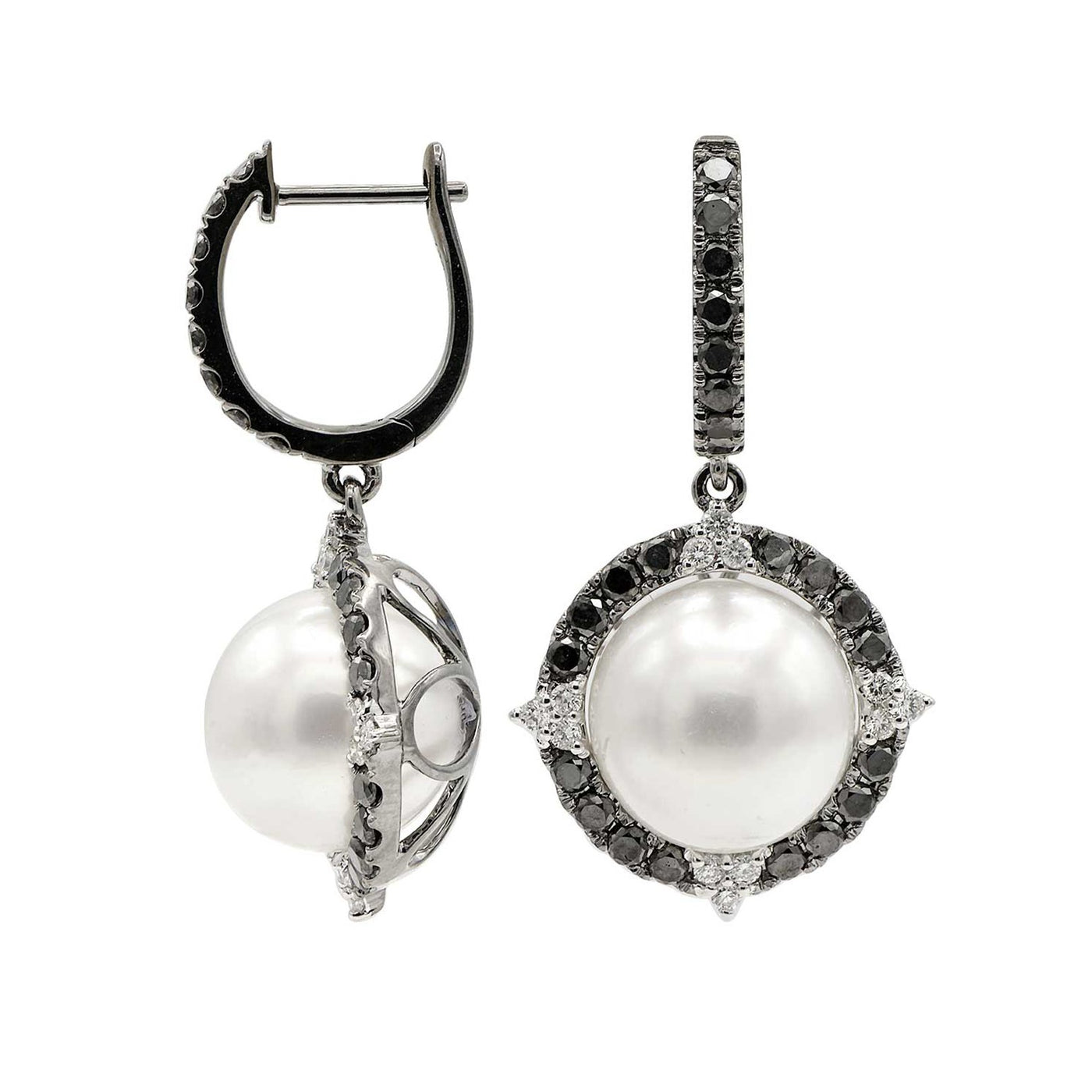 Pearl & Black Diamond Drop Earrings