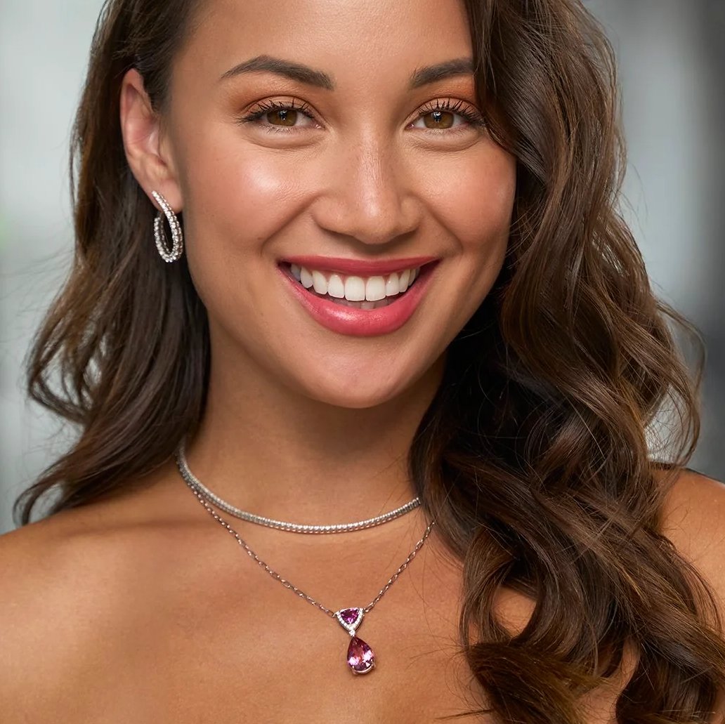 Garnet, Tourmaline & Diamond Drop Necklace