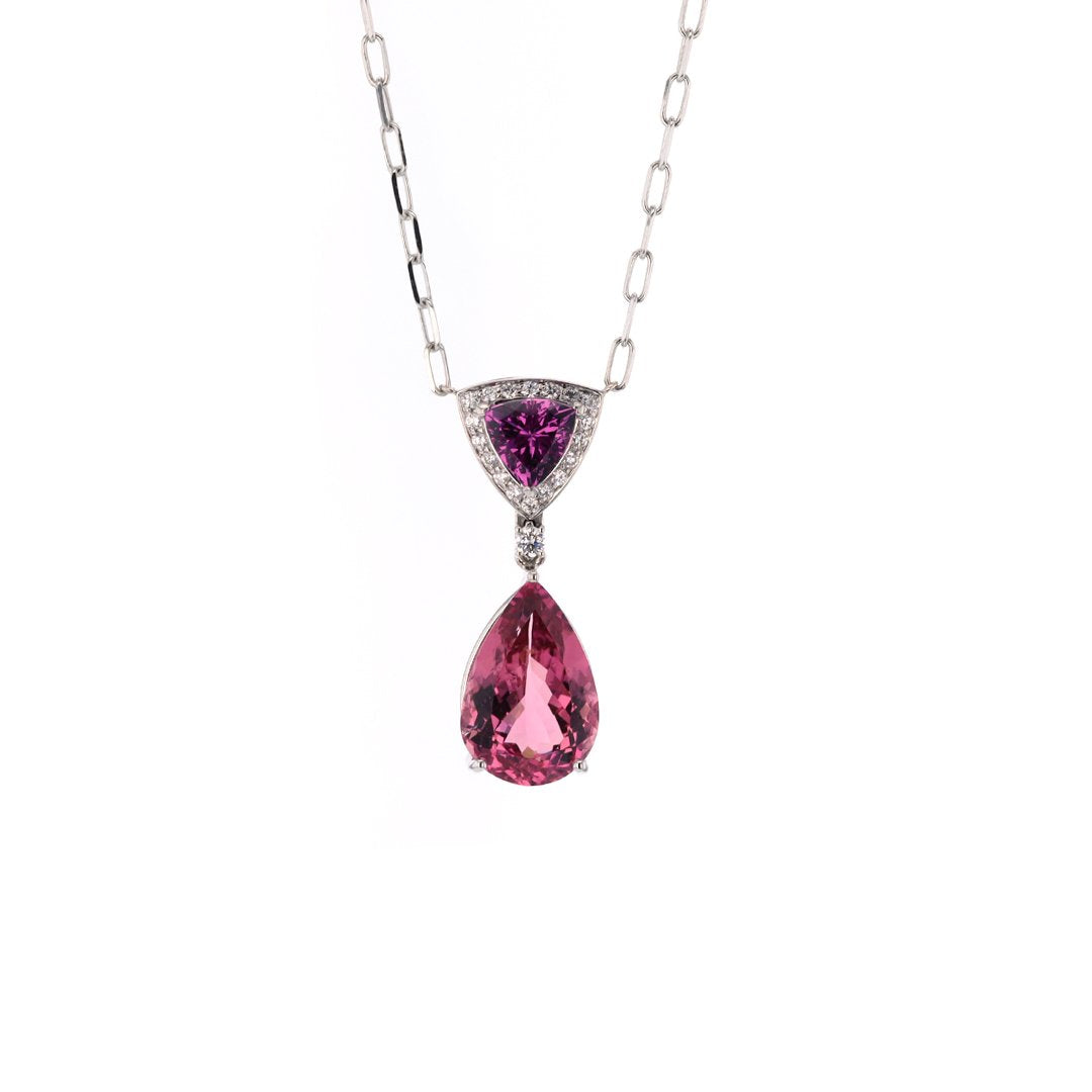 Garnet, Tourmaline & Diamond Drop Necklace