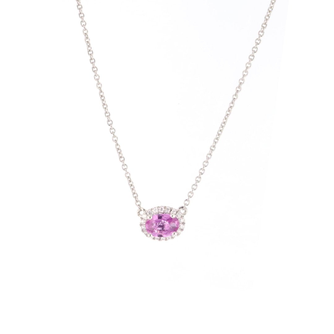 16.5" Pink Sapphire & Diamond Oval Halo Necklace