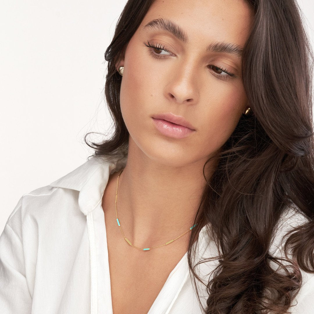 Turquoise Enamel Bar Necklace