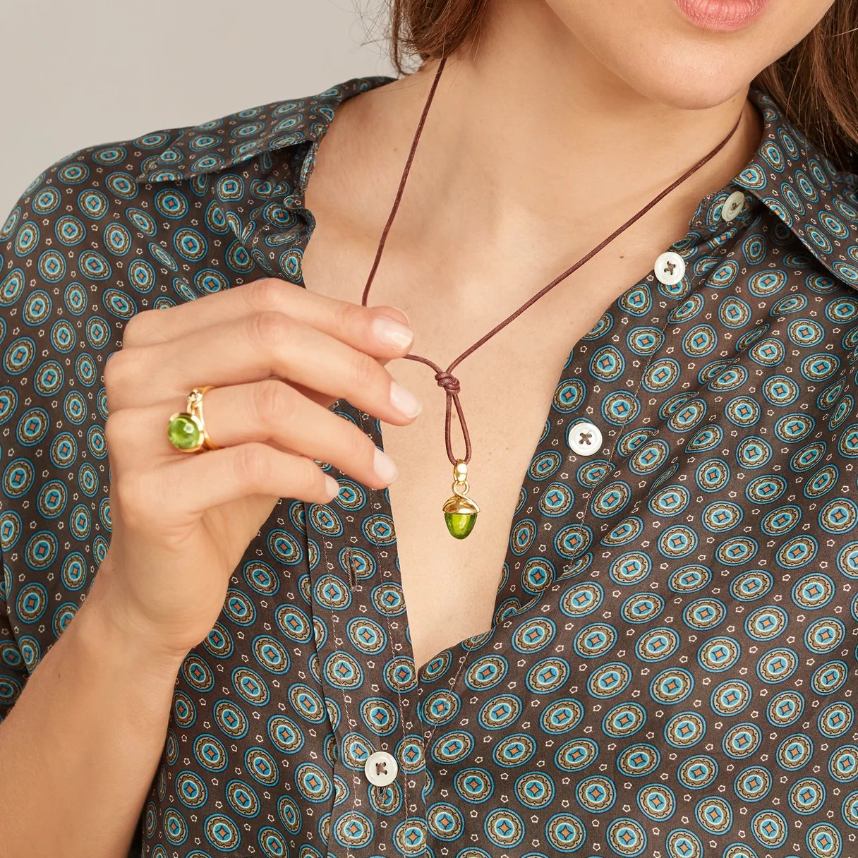 Peridot Mikado Bouquet Acorn Pendant