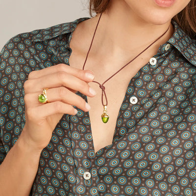 Peridot Mikado Bouquet Acorn Pendant