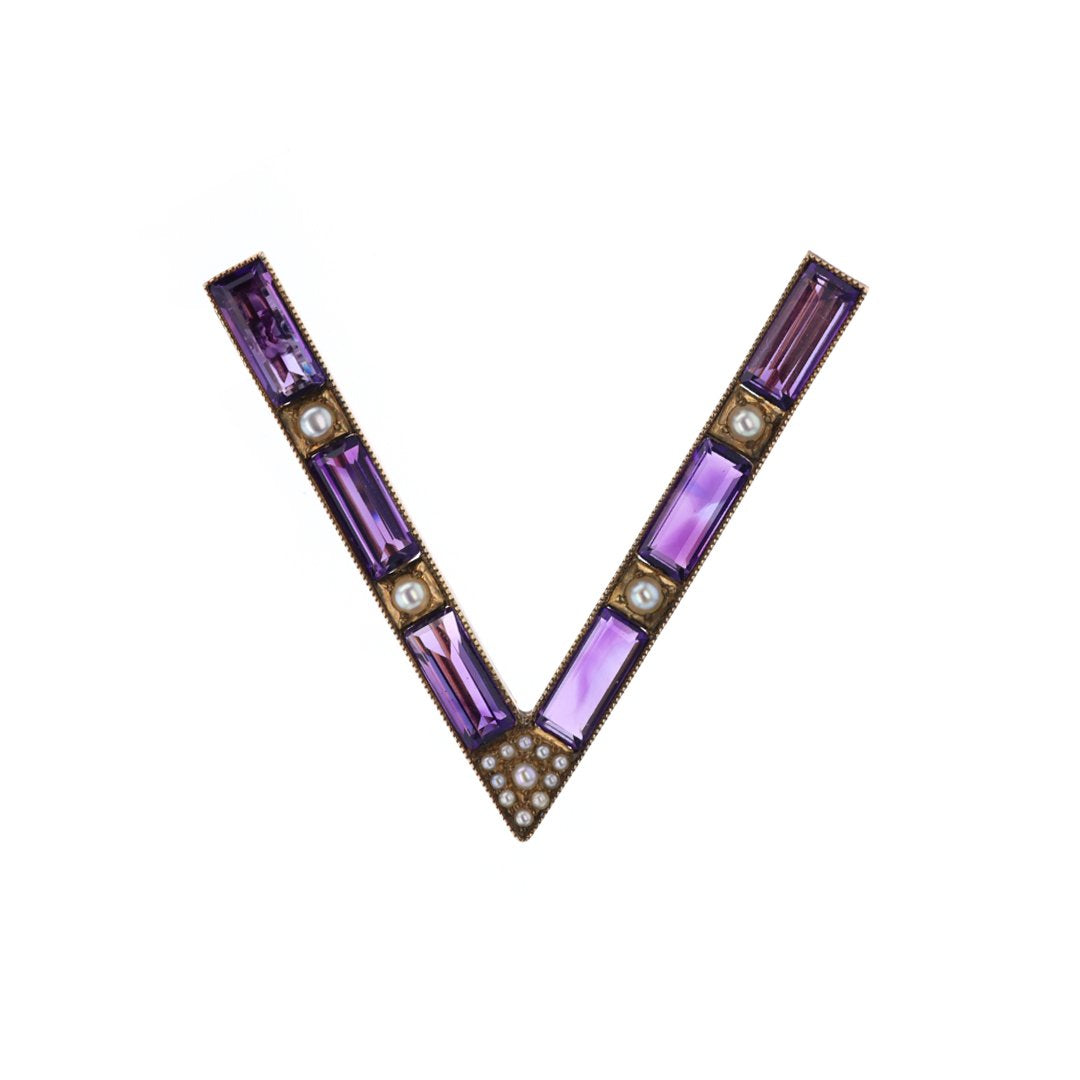 Amethyst & Pearl Victory Brooch