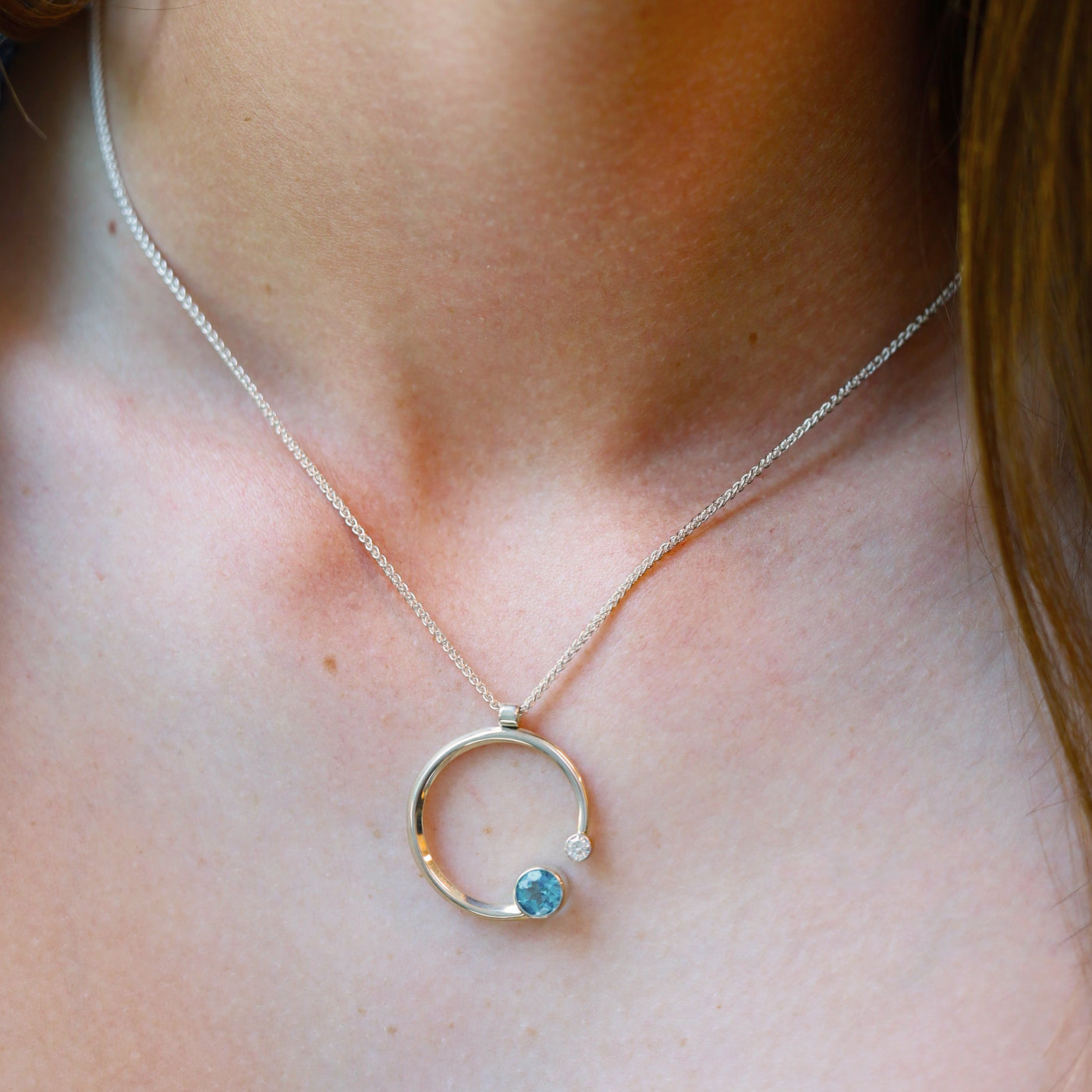 Blue Topaz & Diamond "Stargazer" Silver Necklace