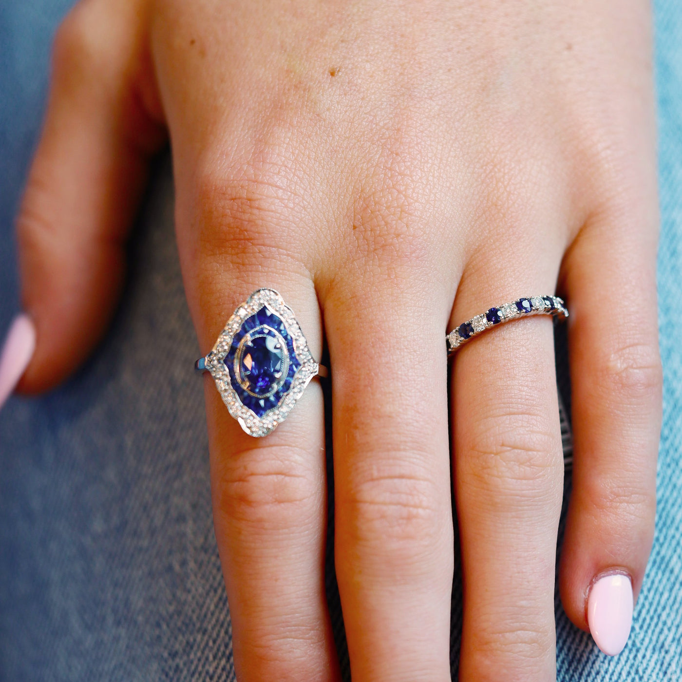 Blue Sapphire & Diamond Band