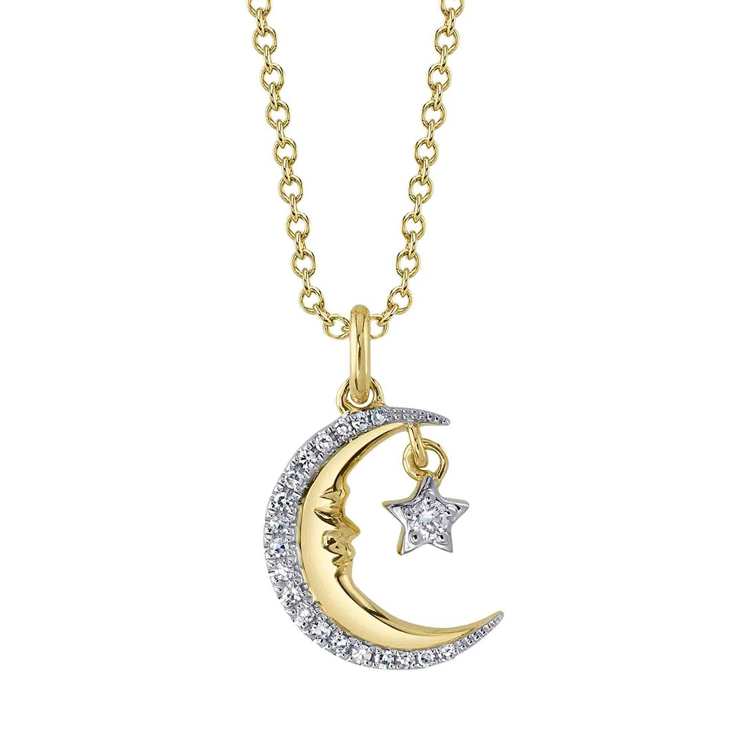 0.07 ctw Diamond Moon & Star Pendant Necklace
