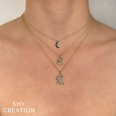 0.07 ctw Diamond Moon & Star Pendant Necklace