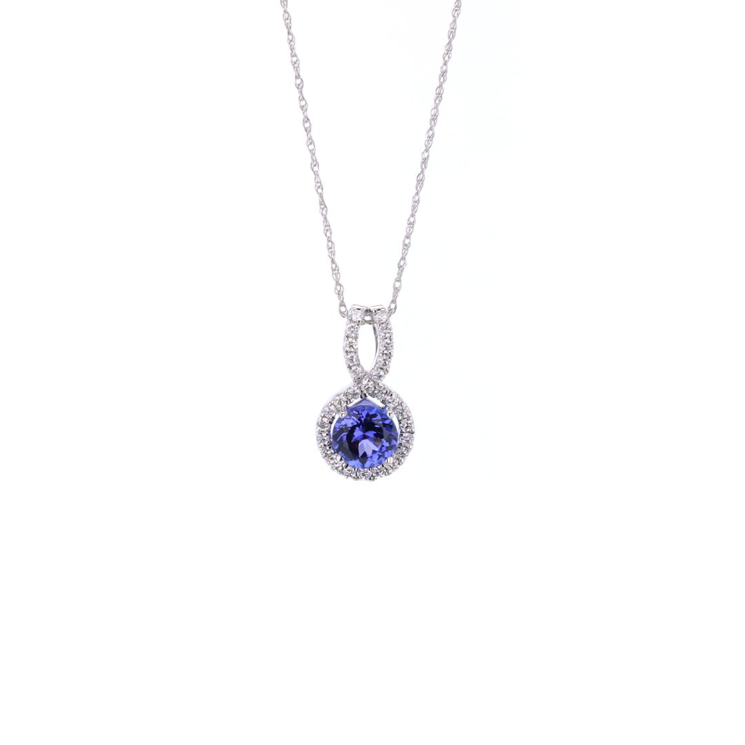 Tanzanite & Diamond Halo Pendant Necklace