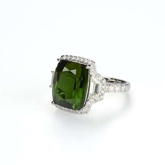 Green Tourmaline & Diamond Halo Ring