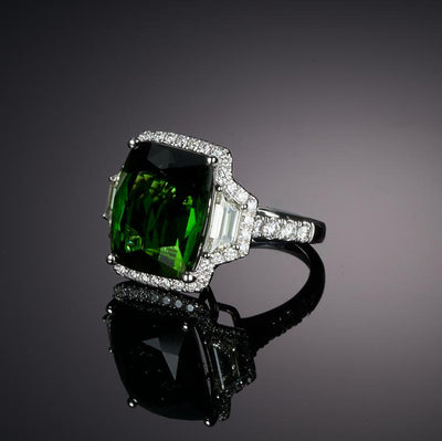 Green Tourmaline & Diamond Halo Ring