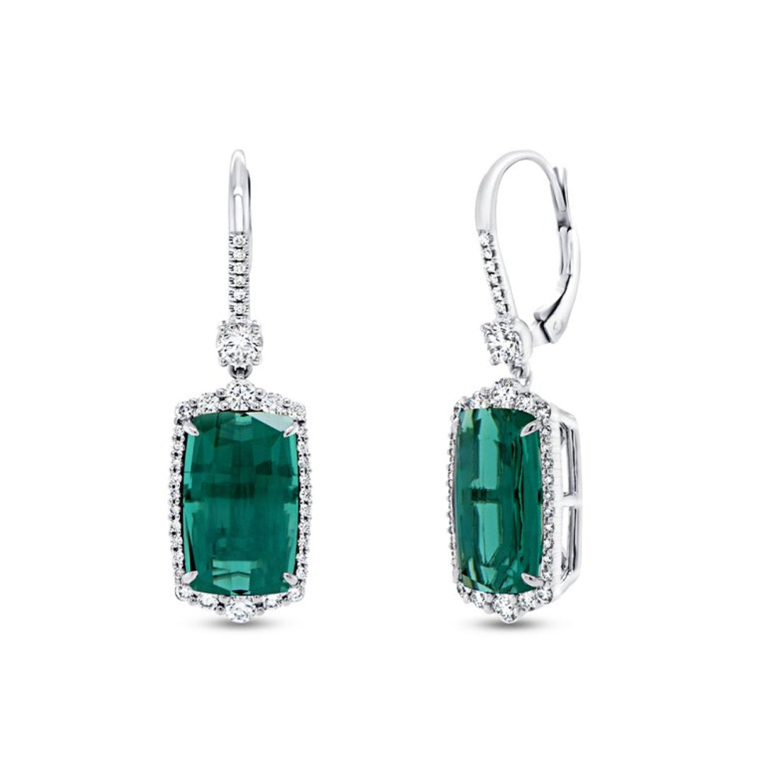 Tourmaline & Diamond Halo Drop Earrings
